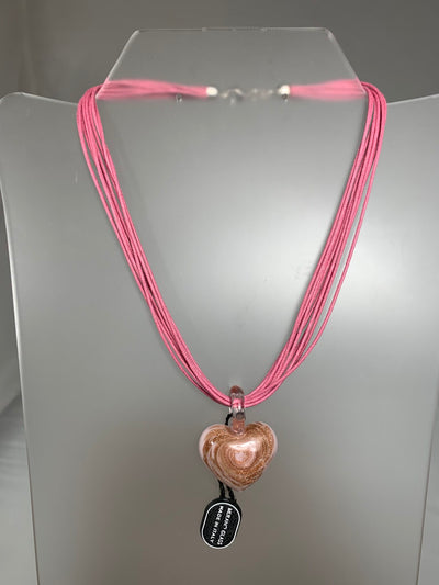 Pink Swirl Murano Glass Heart Pendant from Italy