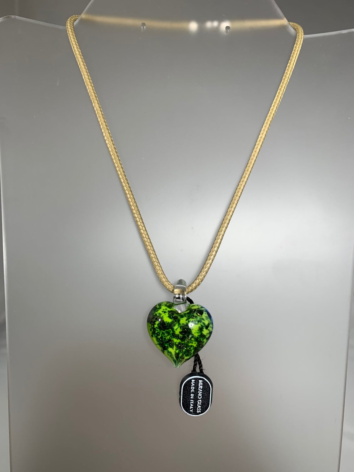 Lime Green Murano Glass Puffy Heart Pendant from Italy