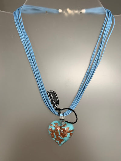 Light Blue Murano Glass Puffy Heart Pendant from Italy