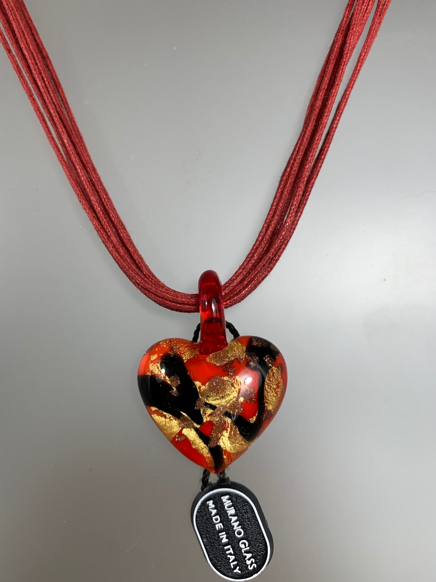 Red Murano Glass Glass Puffy Heart Pendant from Italy
