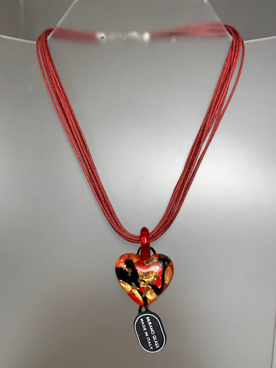 Red Murano Glass Glass Puffy Heart Pendant from Italy
