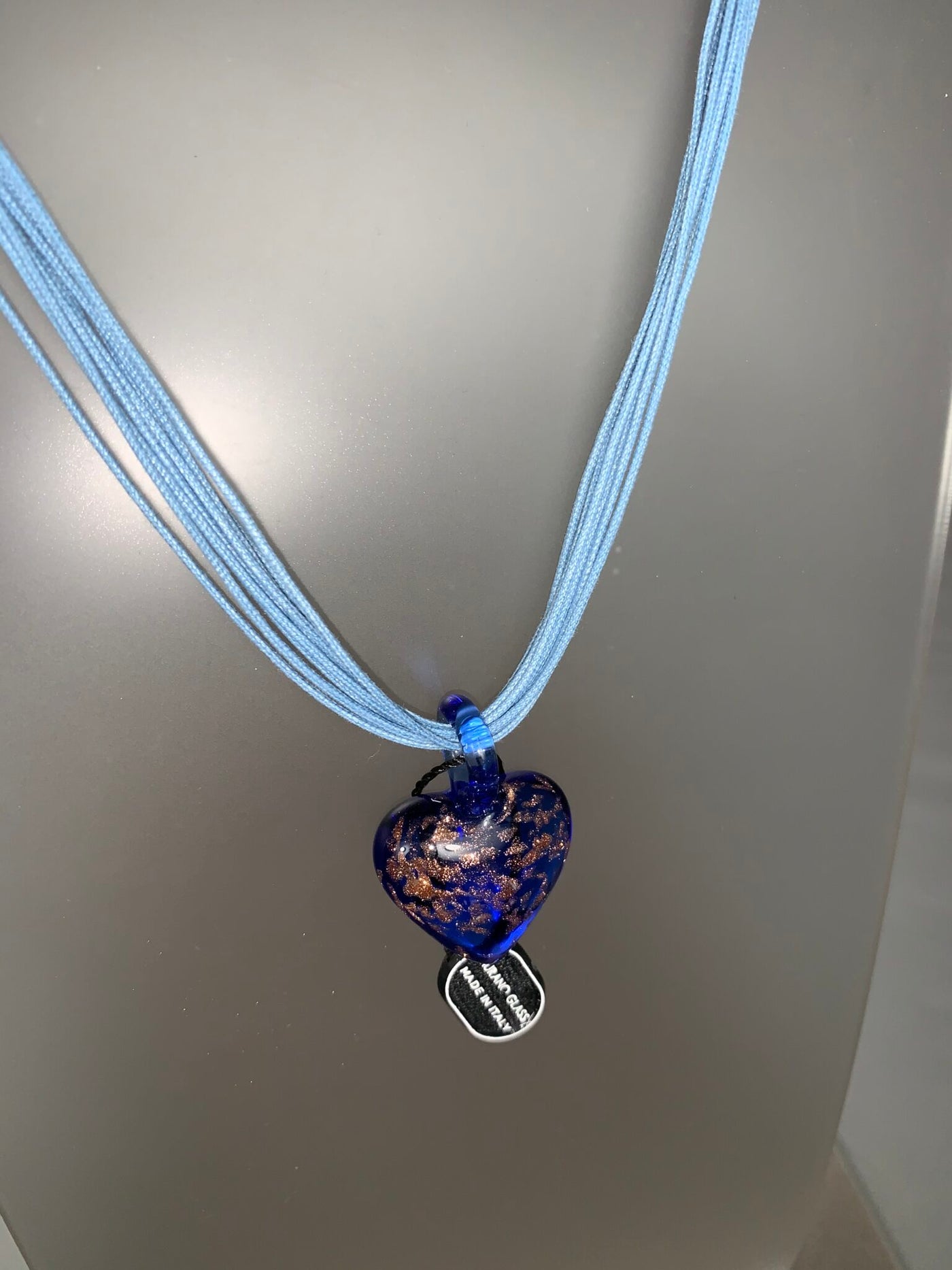 Cobalt Blue Murano Glass Puffy Heart Pendant from Italy