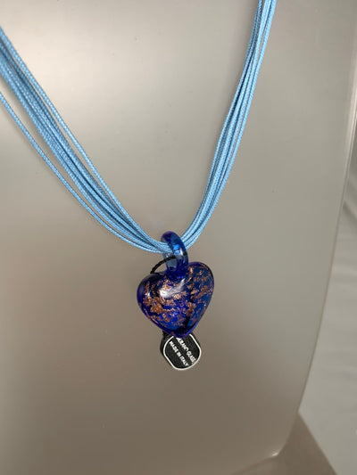 Cobalt Blue Murano Glass Puffy Heart Pendant from Italy