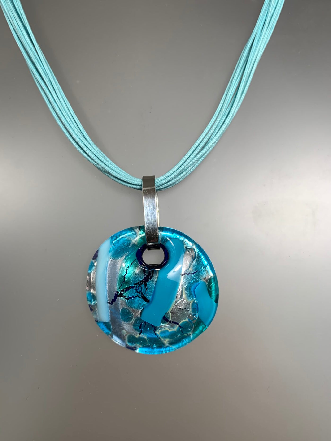 Mixed Blue Murano Glass Round Pendant from Italy