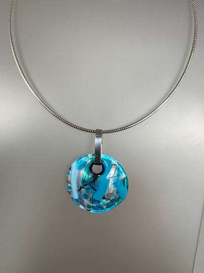 Mixed Blue Murano Glass Round Pendant from Italy