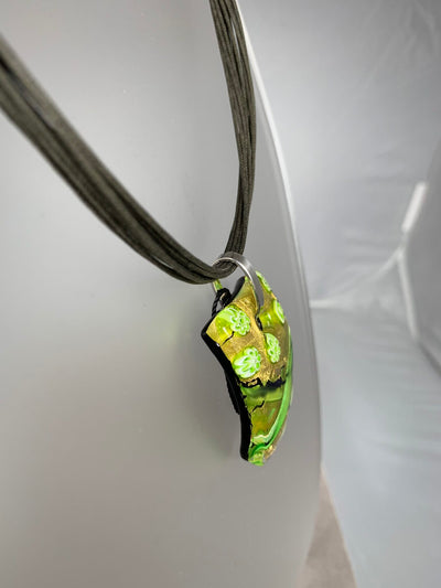 Green and Gold Murano Glass Rectangle Pendant from Italy