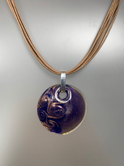 Navy Blue and Gold Color Round Murano Glass Pendant from Italy