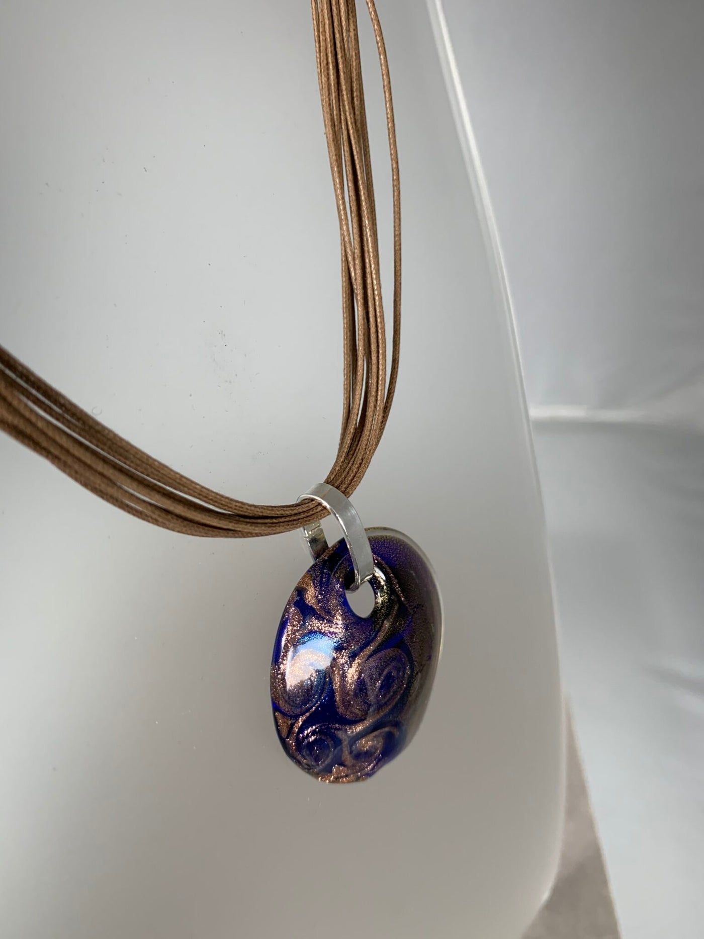 Navy Blue and Gold Color Round Murano Glass Pendant from Italy