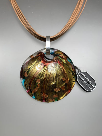 Golden & Red Green Murano Glass Pendant from Italy