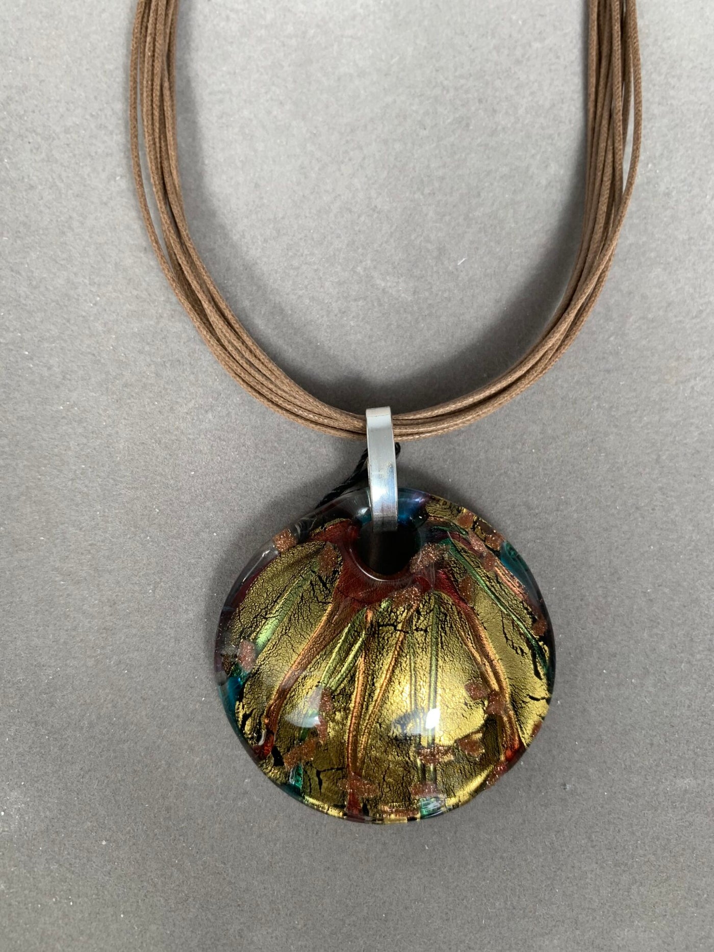 Golden & Red Green Murano Glass Pendant from Italy