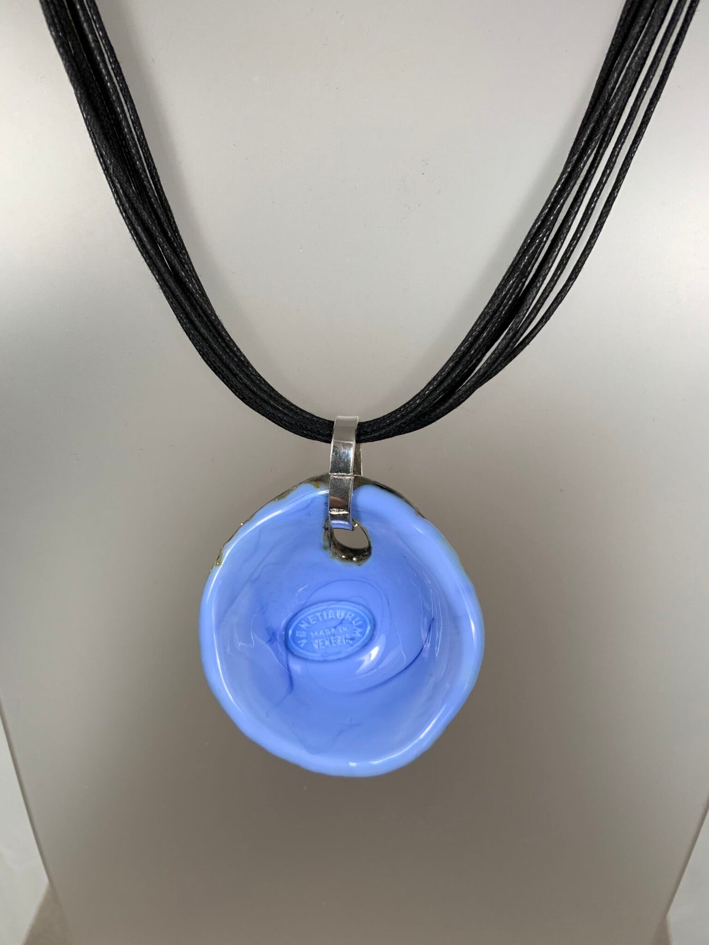 Multi-Swirl Blue-Black Murano Glass Pendant from Italy