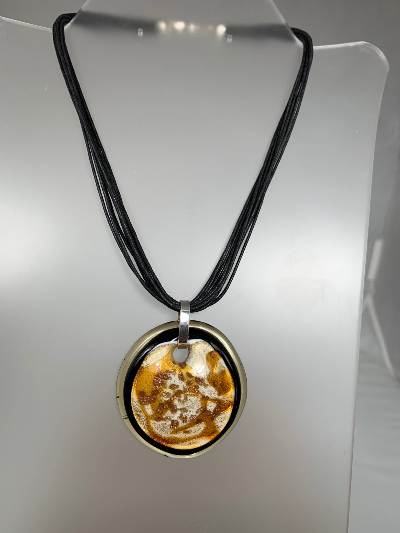 Yellow and Black Murano Glass Pendant from Italy