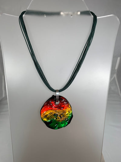 Red Green and Golden Murano Glass Pendant from Italy