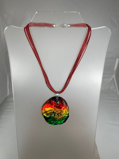 Red Green and Golden Murano Glass Pendant from Italy