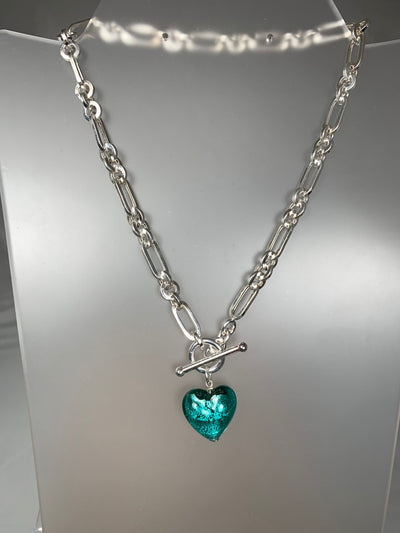 Sterling Silver and Murano Glass Heart Chain Necklace