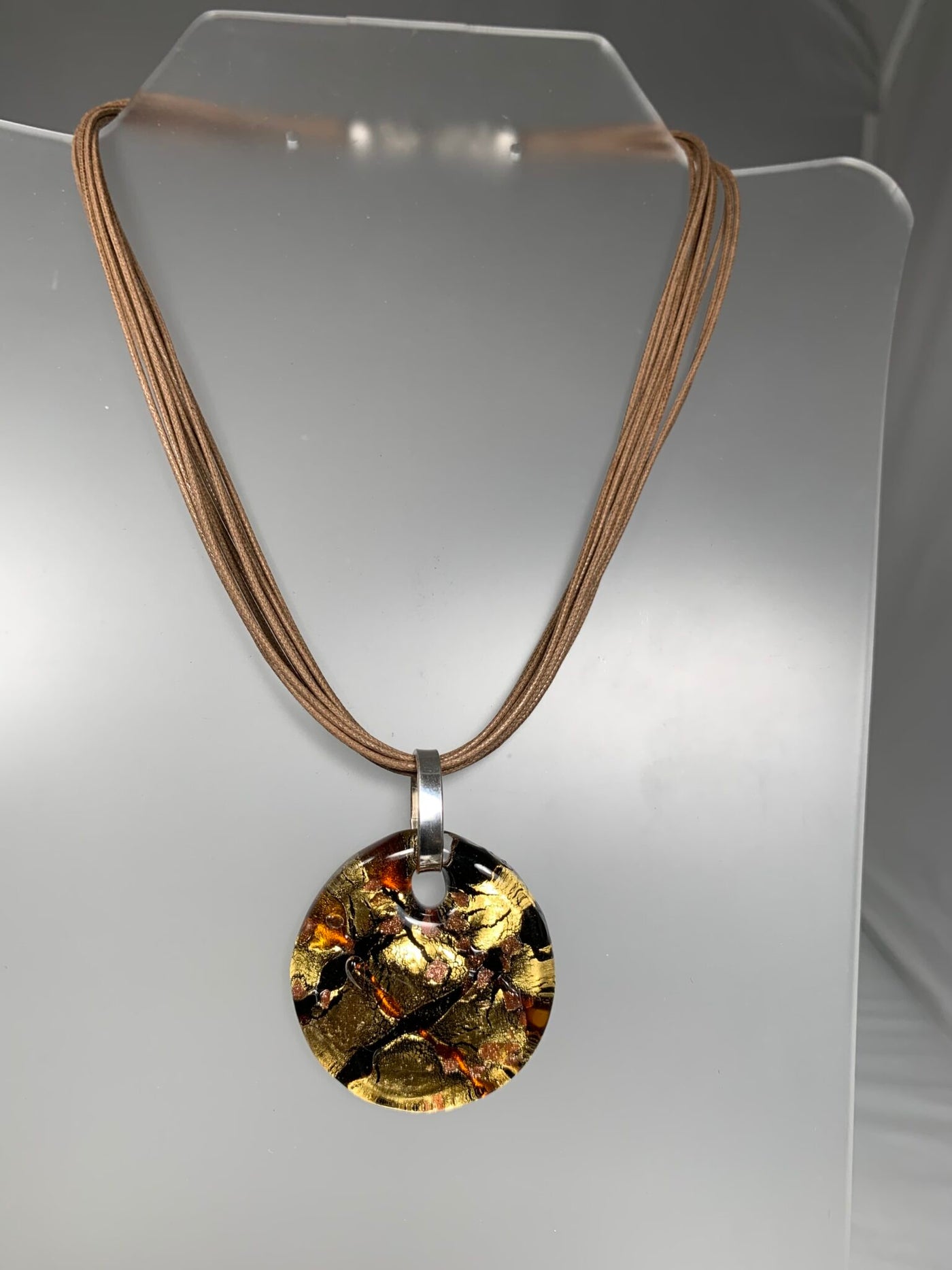 Yellow and Brown Round Murano Glass Pendant from Italy