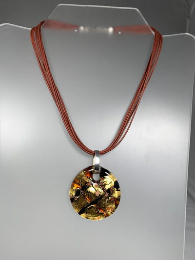 Yellow and Brown Round Murano Glass Pendant from Italy