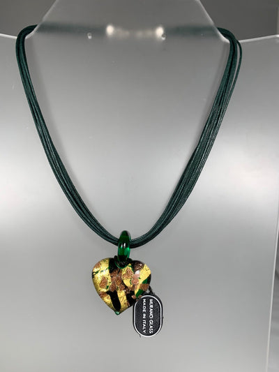 Green Murano Glass Puffy Heart Pendant from Italy