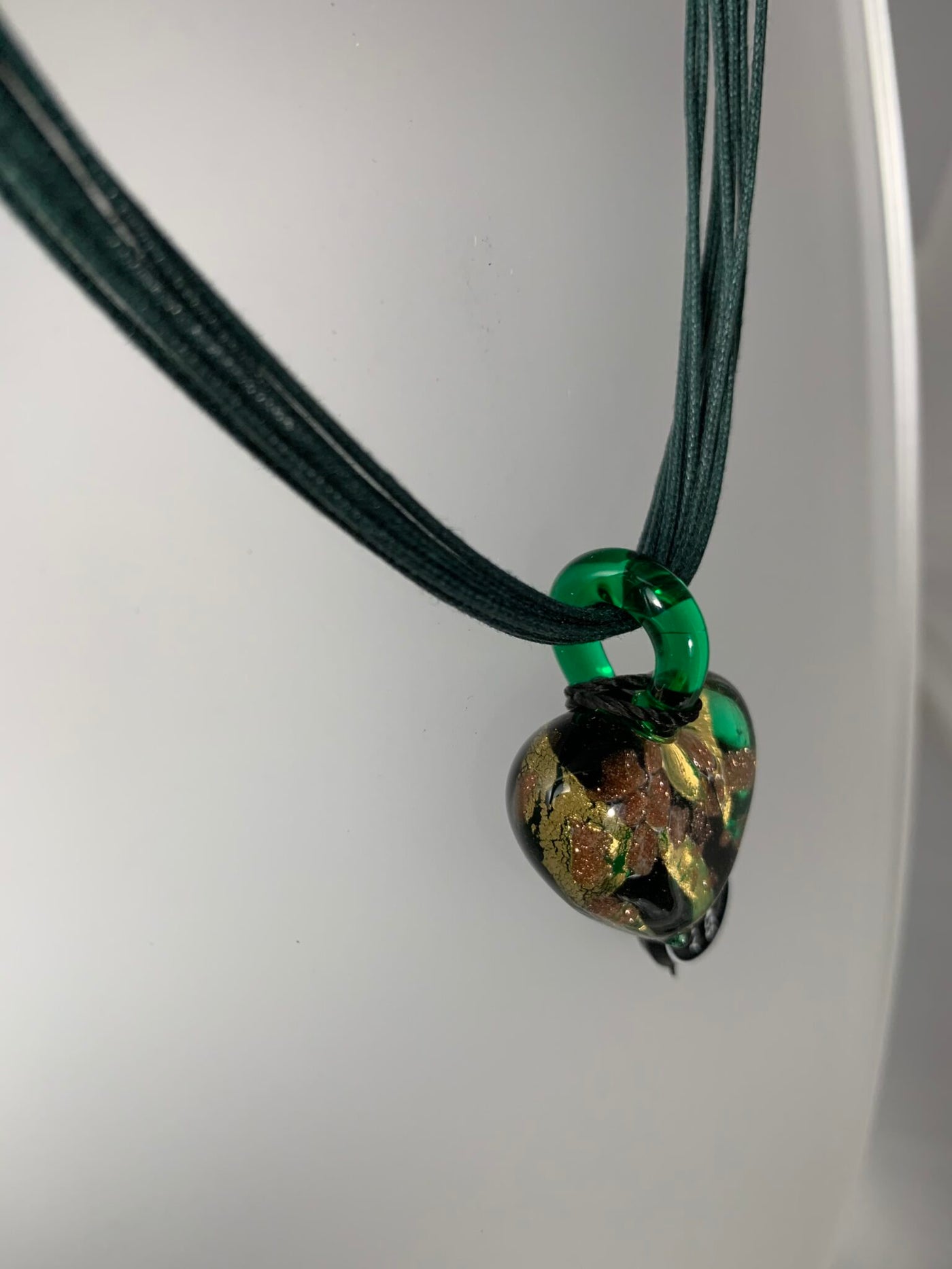 Green Murano Glass Puffy Heart Pendant from Italy