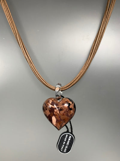 Burgundy Murano Glass Puffy Heart Pendant from Italy