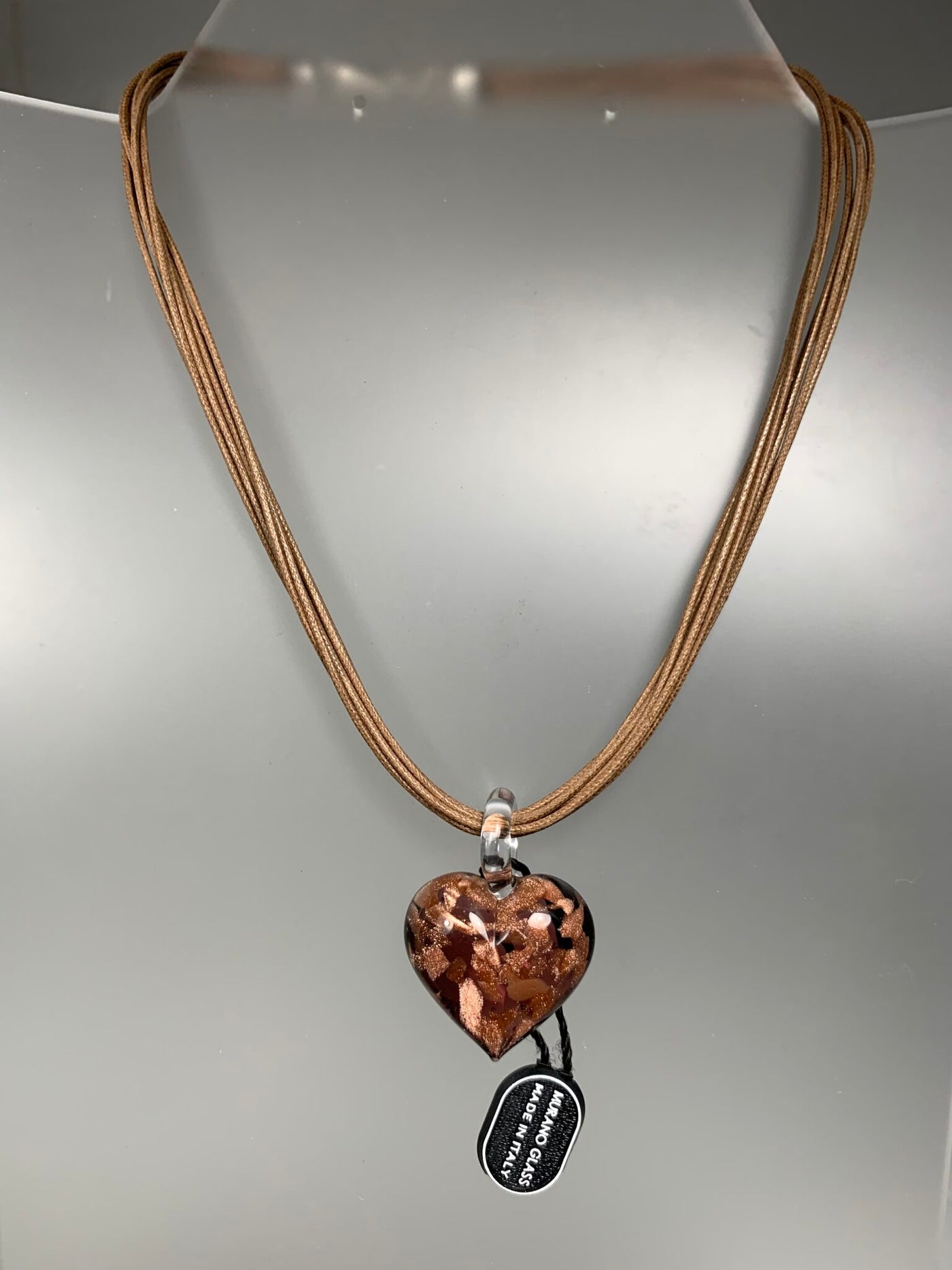 Burgundy Murano Glass Puffy Heart Pendant from Italy