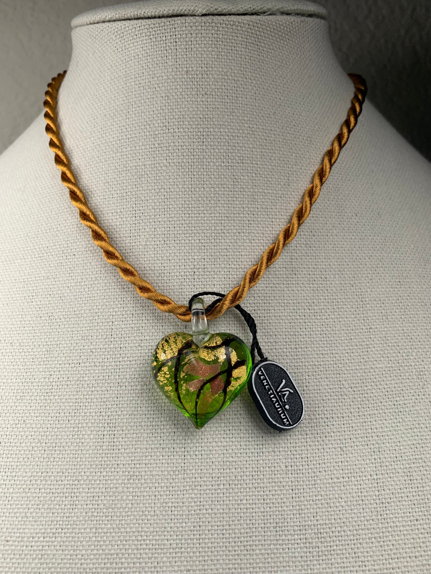 Lime Green Murano Glass Puffy Heart Pendant from Italy