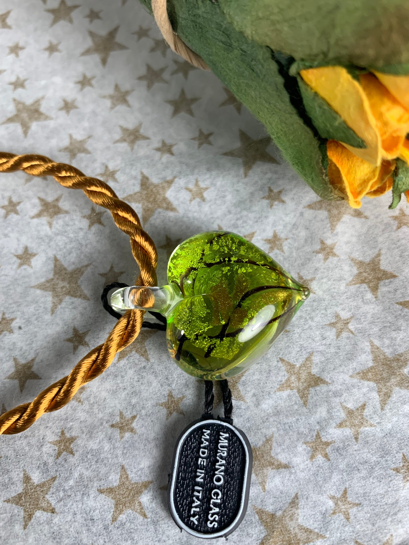 Lime Green Murano Glass Puffy Heart Pendant from Italy