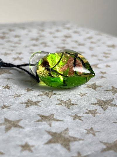 Lime Green Murano Glass Puffy Heart Pendant from Italy