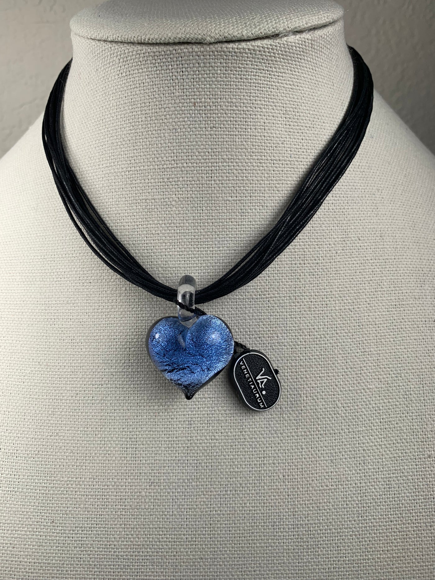 Blue Murano Glass Puffy Heart Pendant from Italy