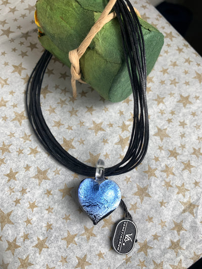 Blue Murano Glass Puffy Heart Pendant from Italy