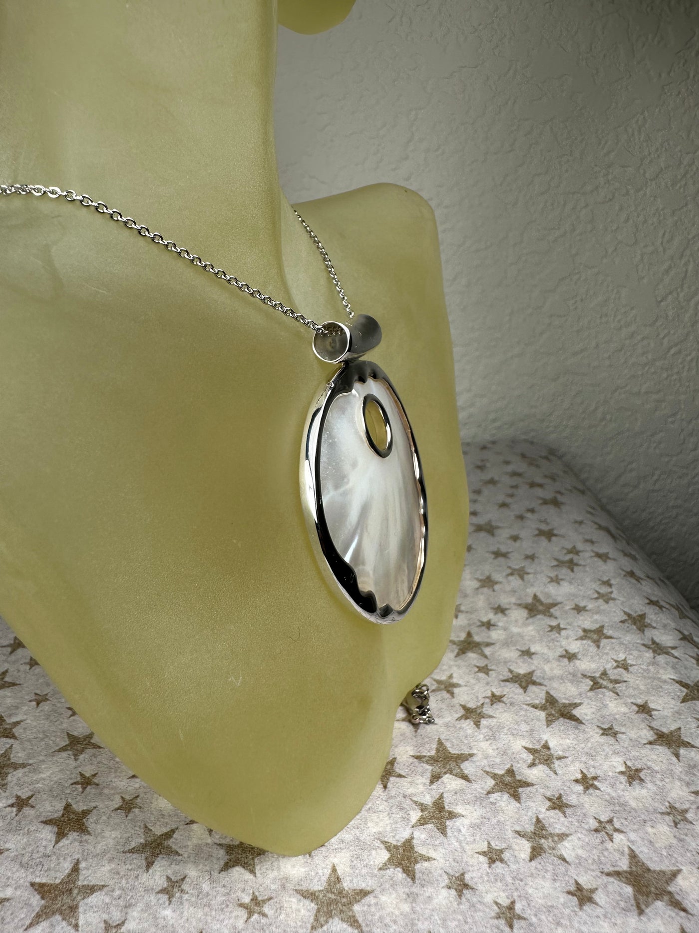 Sterling Silver and White Shell Round Slider Pendant