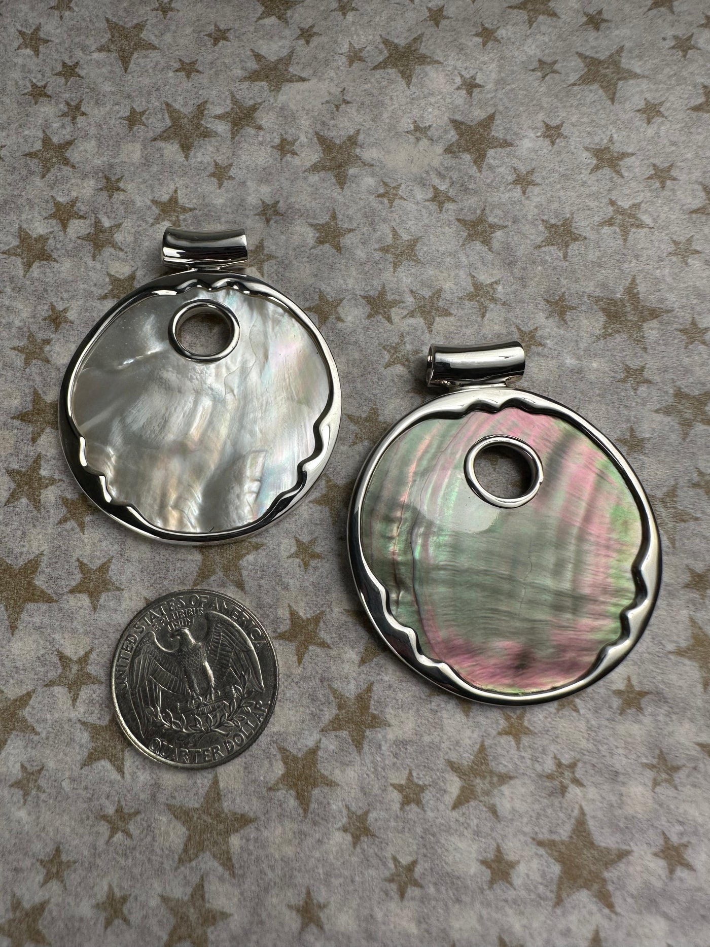 Sterling Silver and White Shell Round Slider Pendant