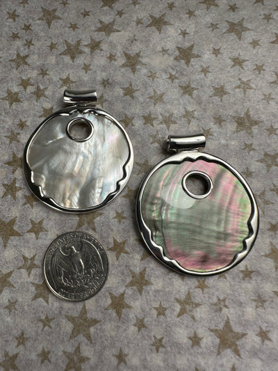 Sterling Silver & Natural Black Shell Round Slider Pendant