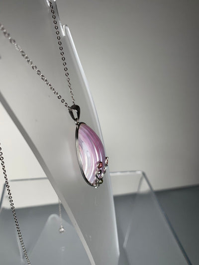 Pink Shell Decorated with Tourmaline Pendant in Sterling Silver