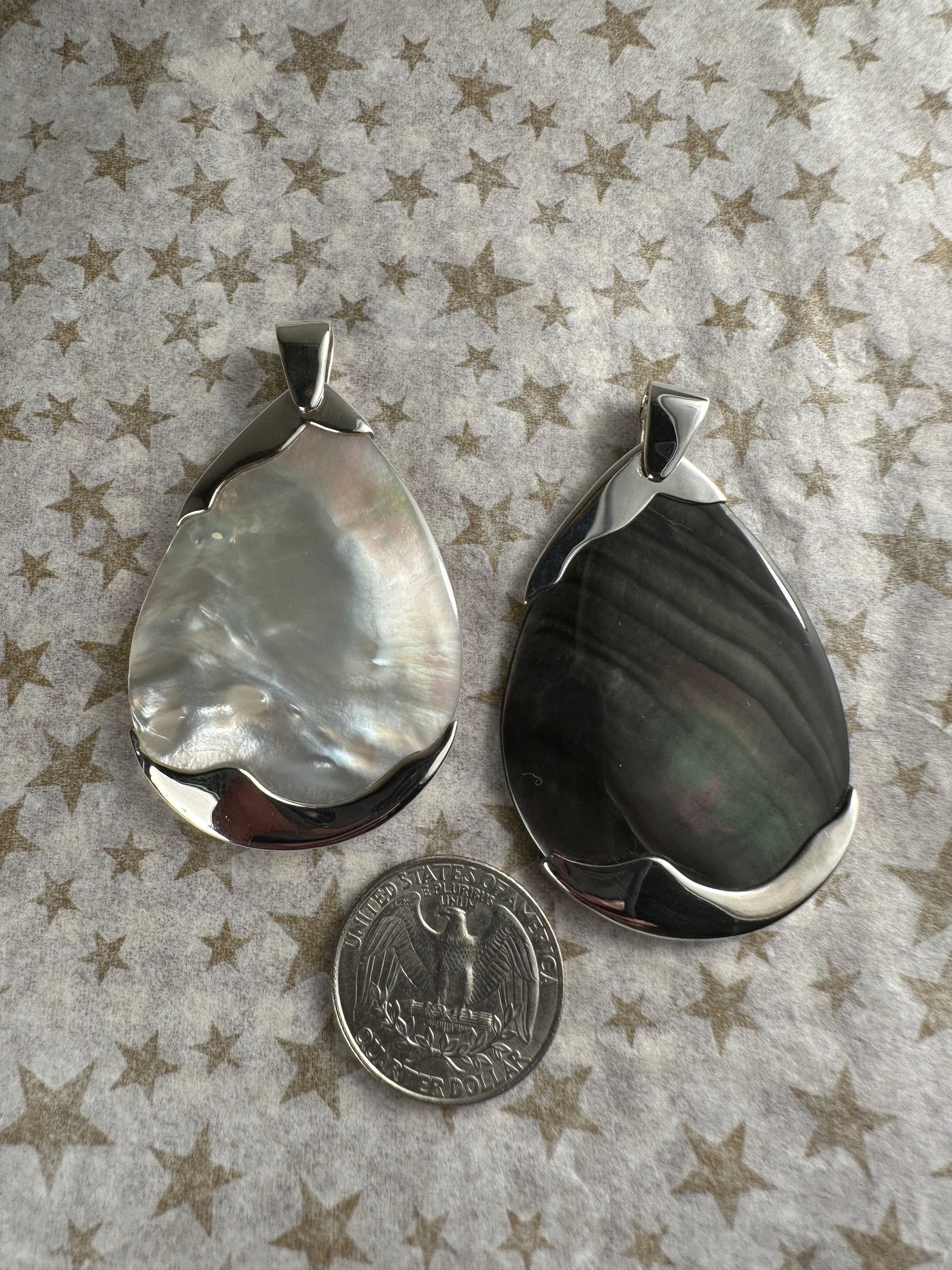 Sterling Silver and Natural Black Shell MOP Pendant