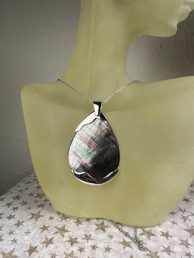 Sterling Silver and Natural Black Shell MOP Pendant