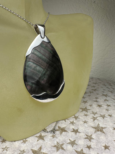 Sterling Silver and Natural Black Shell MOP Pendant