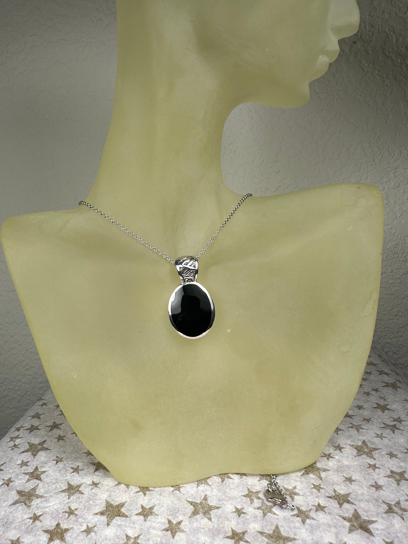 Oval Sterling Silver & Black Onyx Shell Pendant