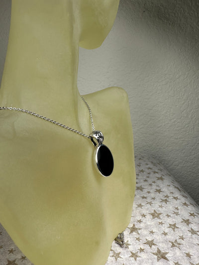 Oval Sterling Silver & Black Onyx Shell Pendant
