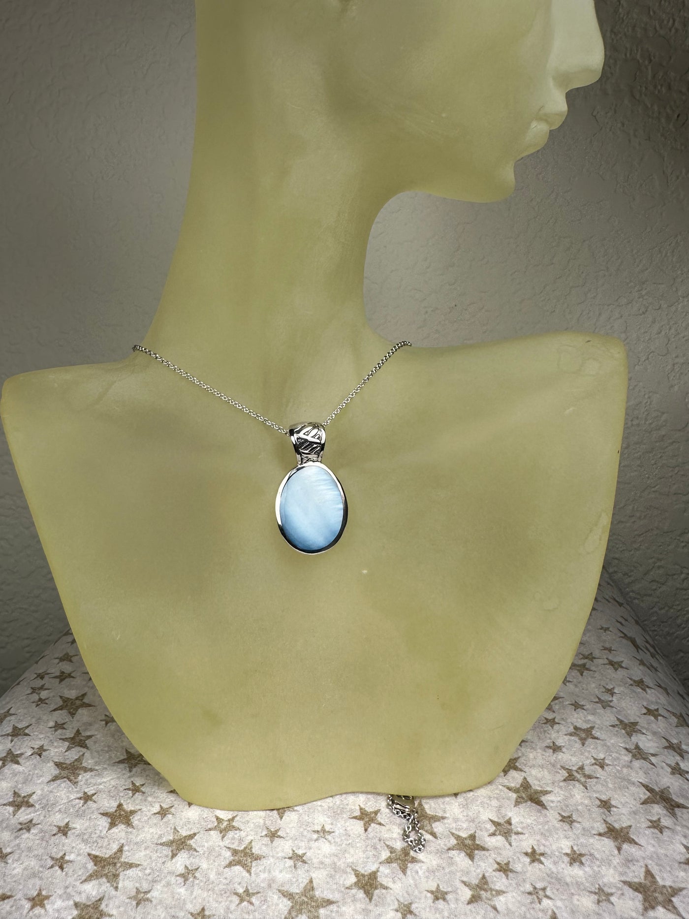 Oval Sterling Silver & Blue Shell Pendant
