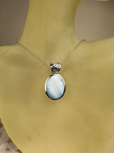 Oval Sterling Silver & Blue Shell Pendant