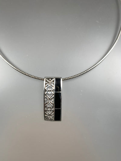 Filigree Sterling Silver & Inlaid Black Onyx Slider Pendant