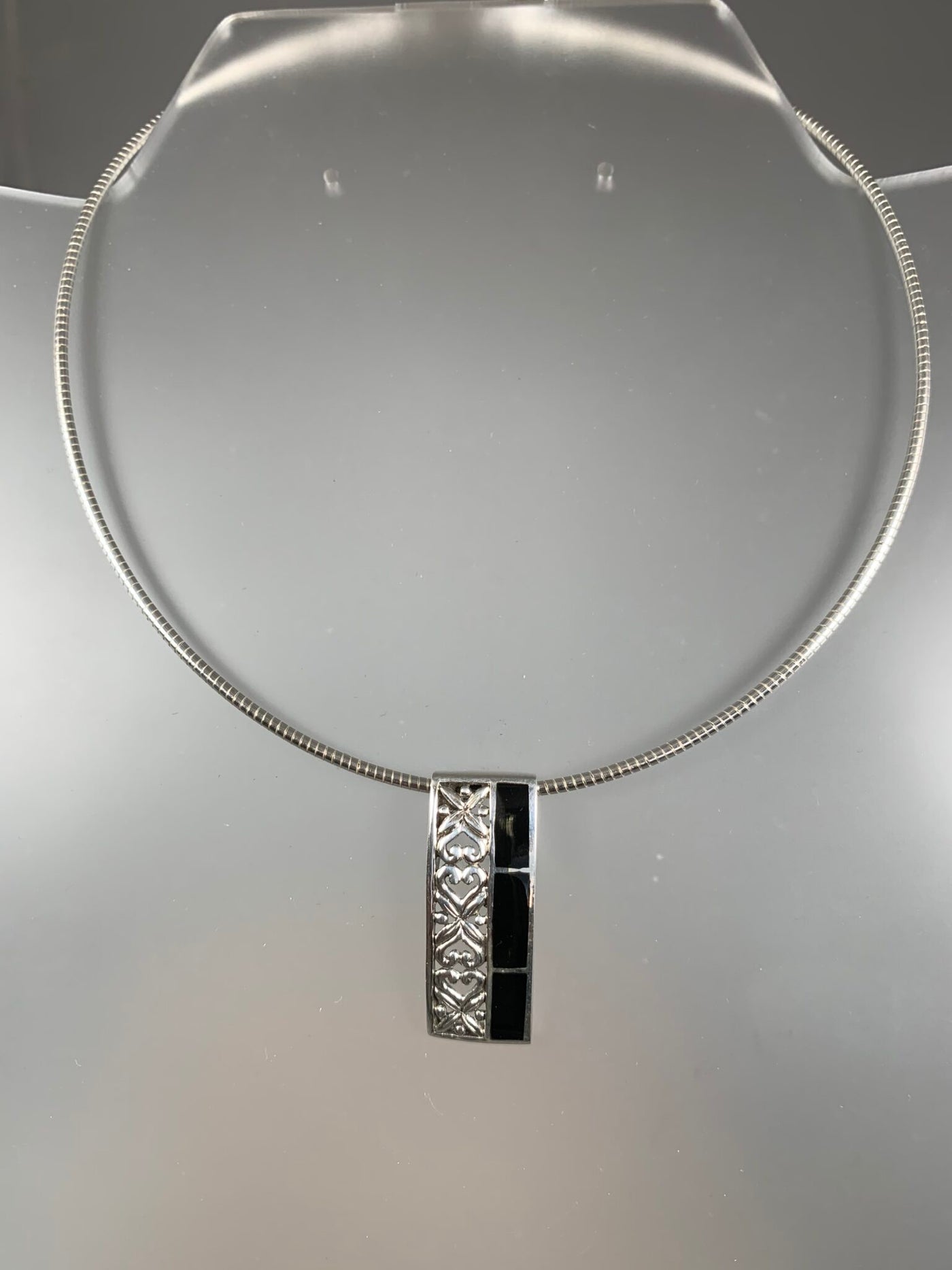 Filigree Sterling Silver & Inlaid Black Onyx Slider Pendant