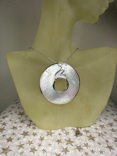 Sterling Silver & Round White Shell Slider Pendant