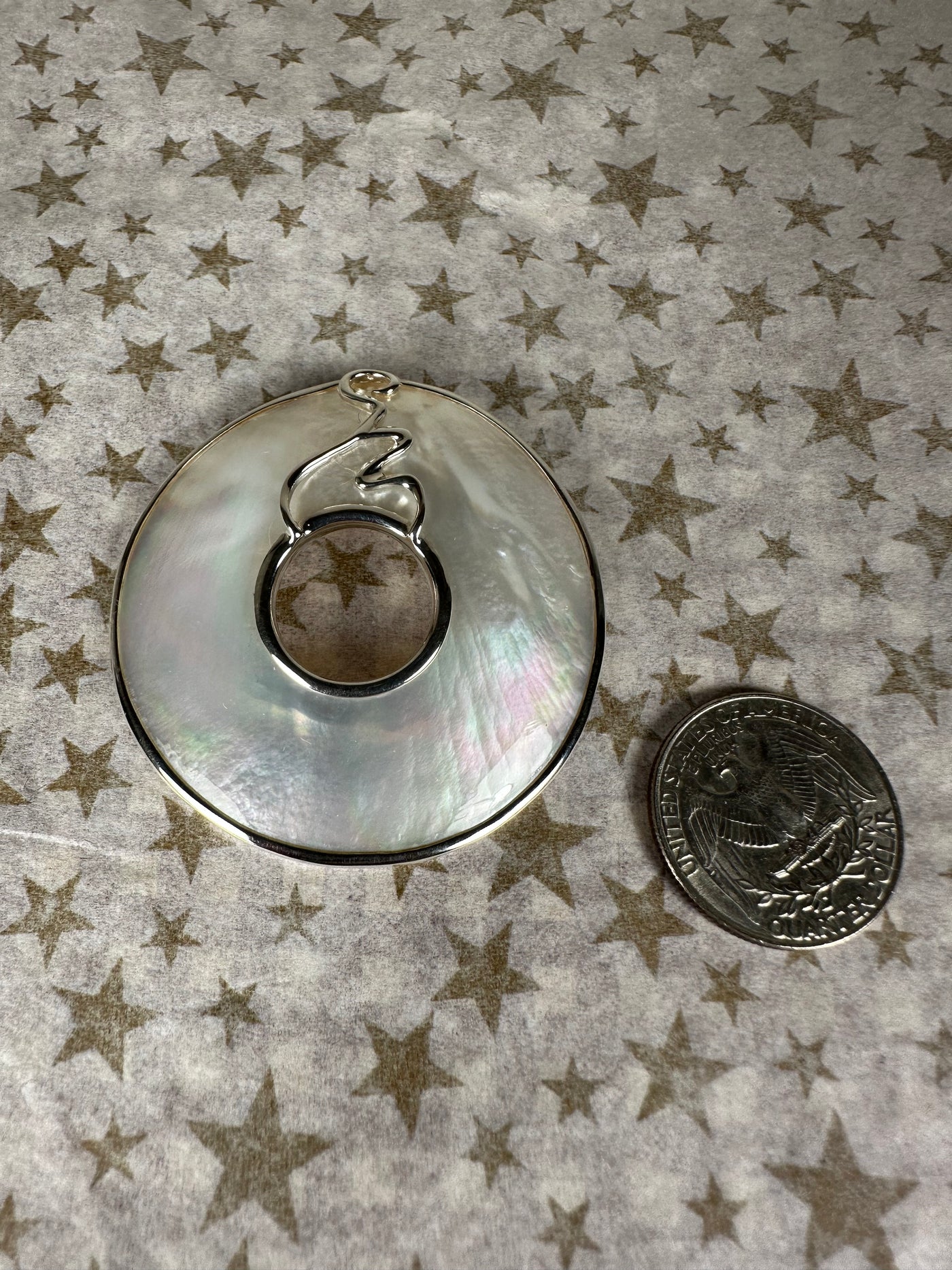 Sterling Silver & Round White Shell Slider Pendant