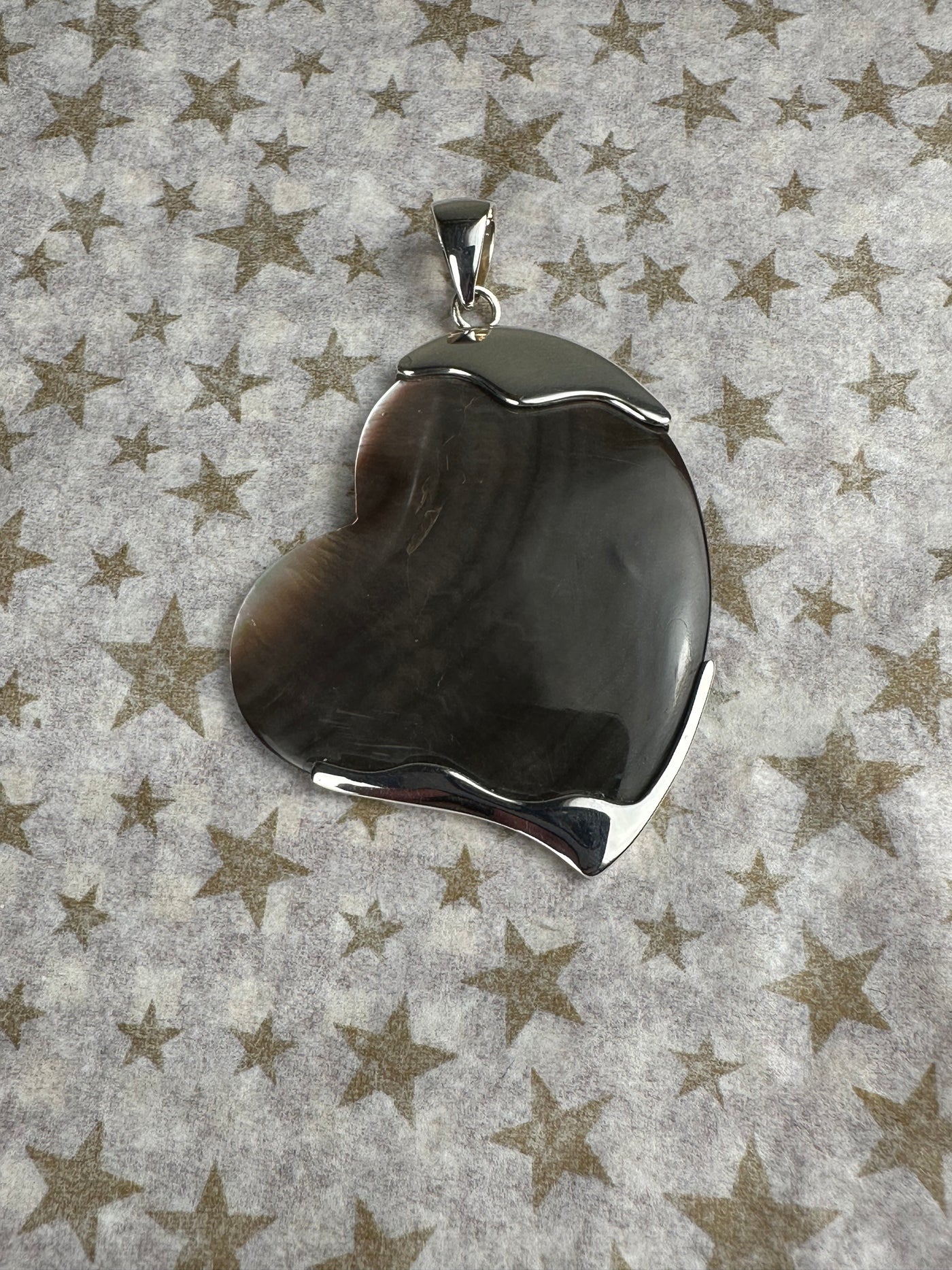 Sterling Silver and Black Shell Heart Pendant