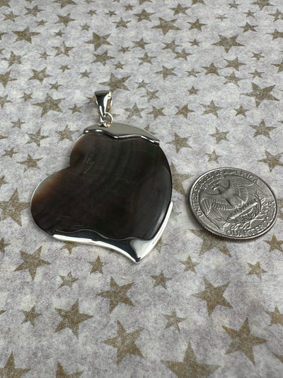 Sterling Silver and Black Shell Heart Pendant