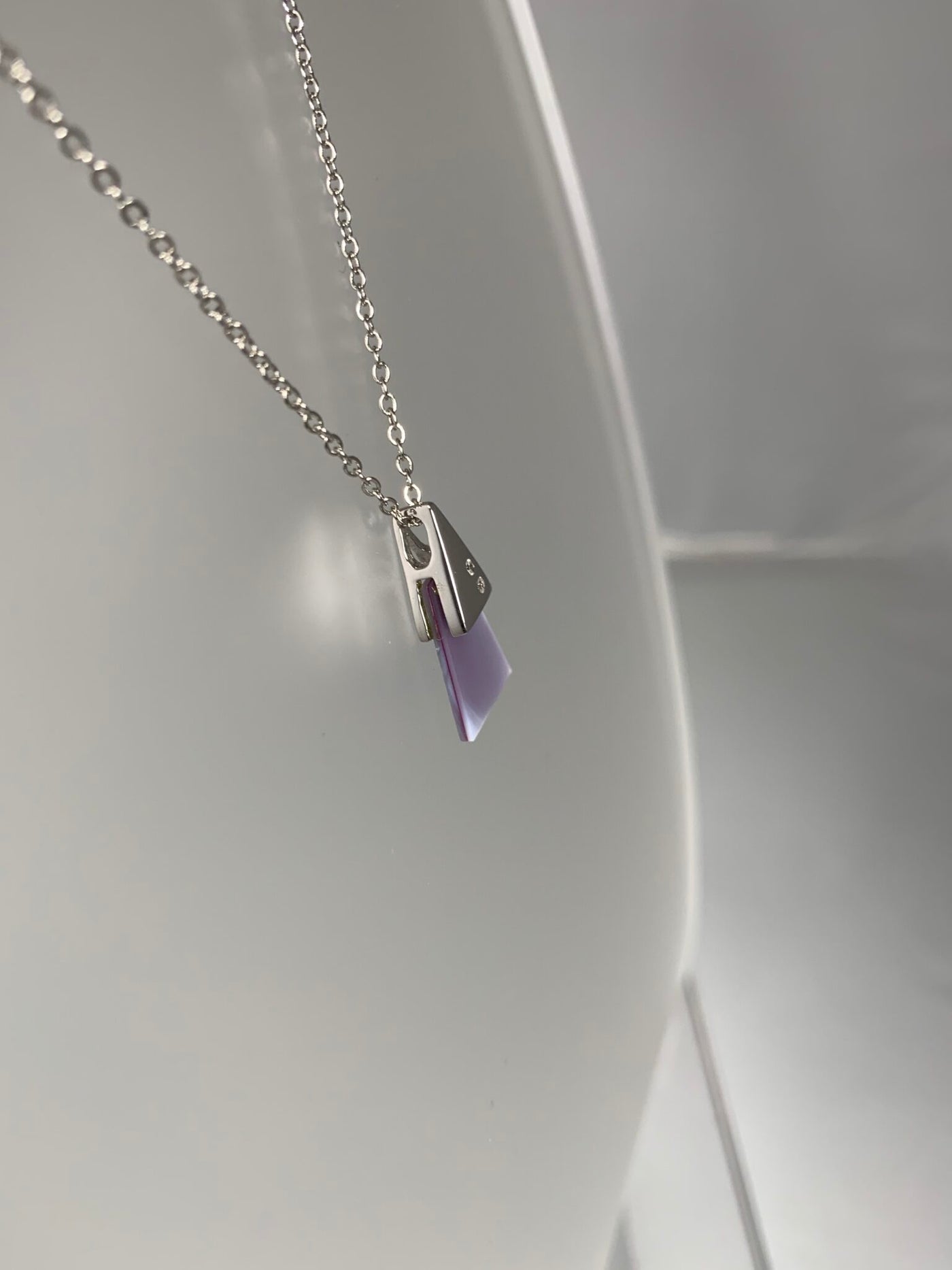 Triangular Sterling Silver and Light Purple Shell Pendant