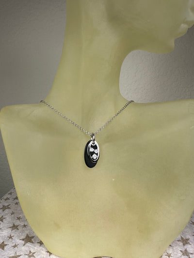 2 Layered Onyx & CZ Pendant in Sterling Silver