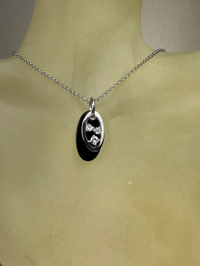 2 Layered Onyx & CZ Pendant in Sterling Silver